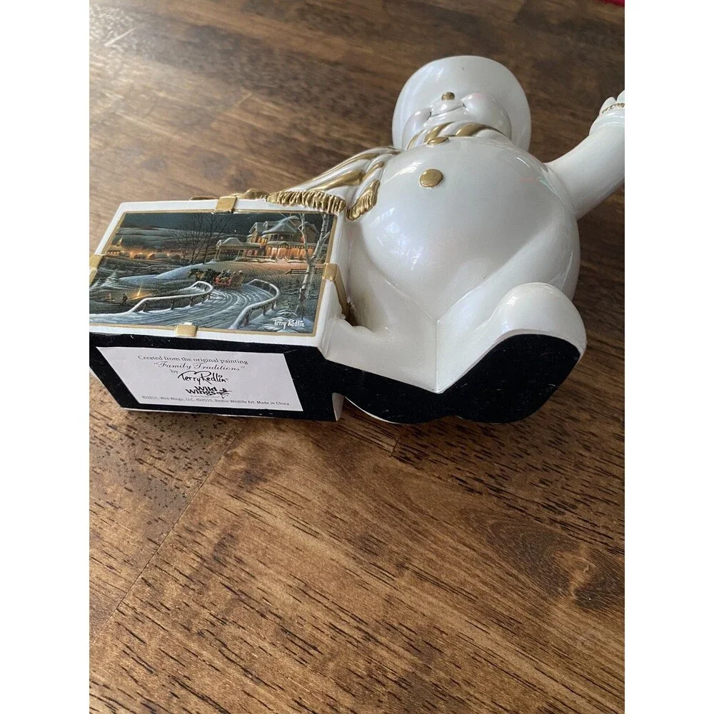 Terry Redlin Waving Snowman Figure with Holiday Christmas Scene